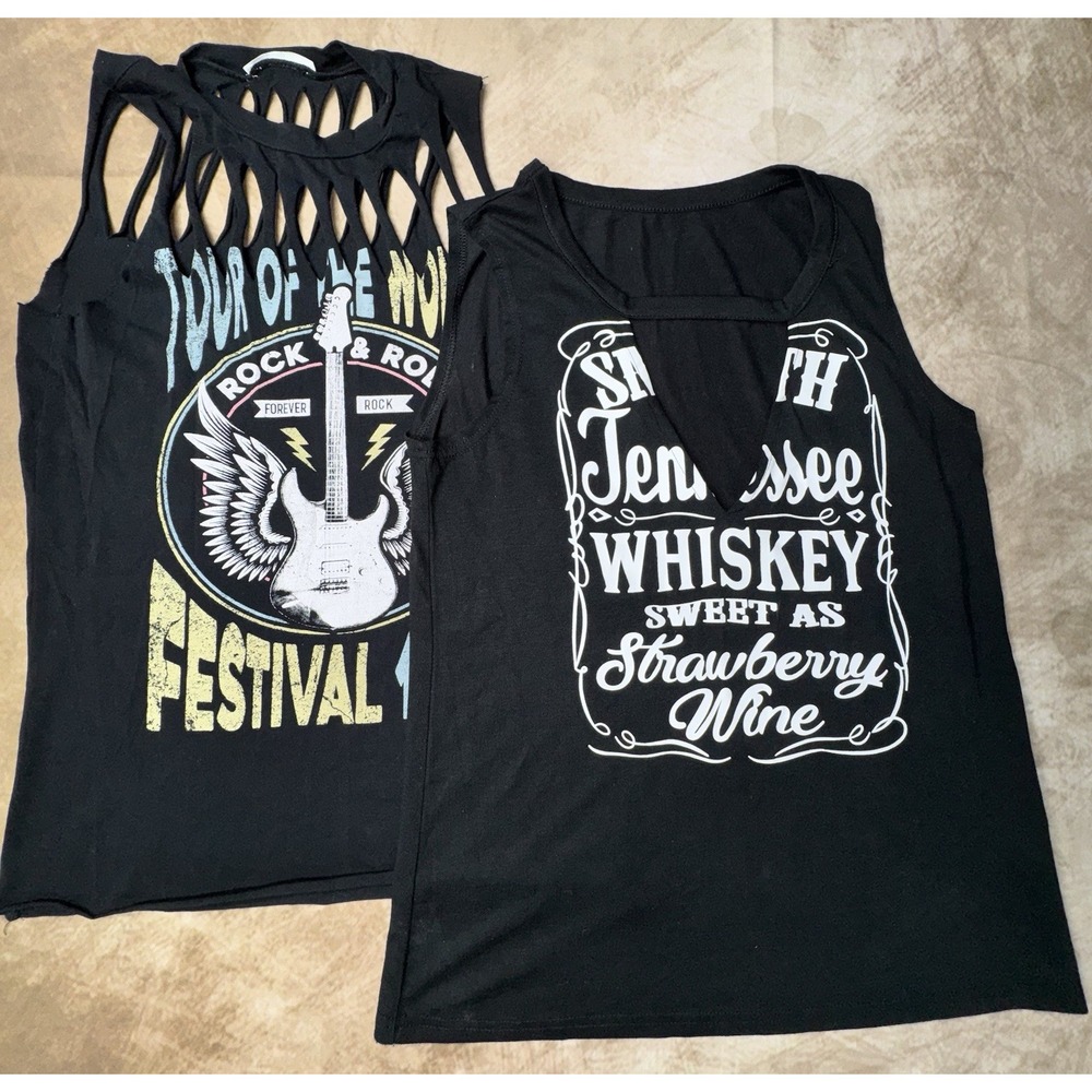 Lot of 2 Women's Size Medium Tennessee Whiskey, Rock Festival Country tank tops